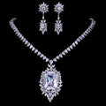 2022 Wholesale Luxury Crystal Wedding Jewelry Set Shiny Bridal Necklace Earrings Set Rectangular Zircon Jewelry Set for Women