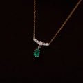 18K Gold Plating Pure 925 Sterling Silver Vintage Luxury Water Drop Green Zircon Pendant Necklace for Women Girls