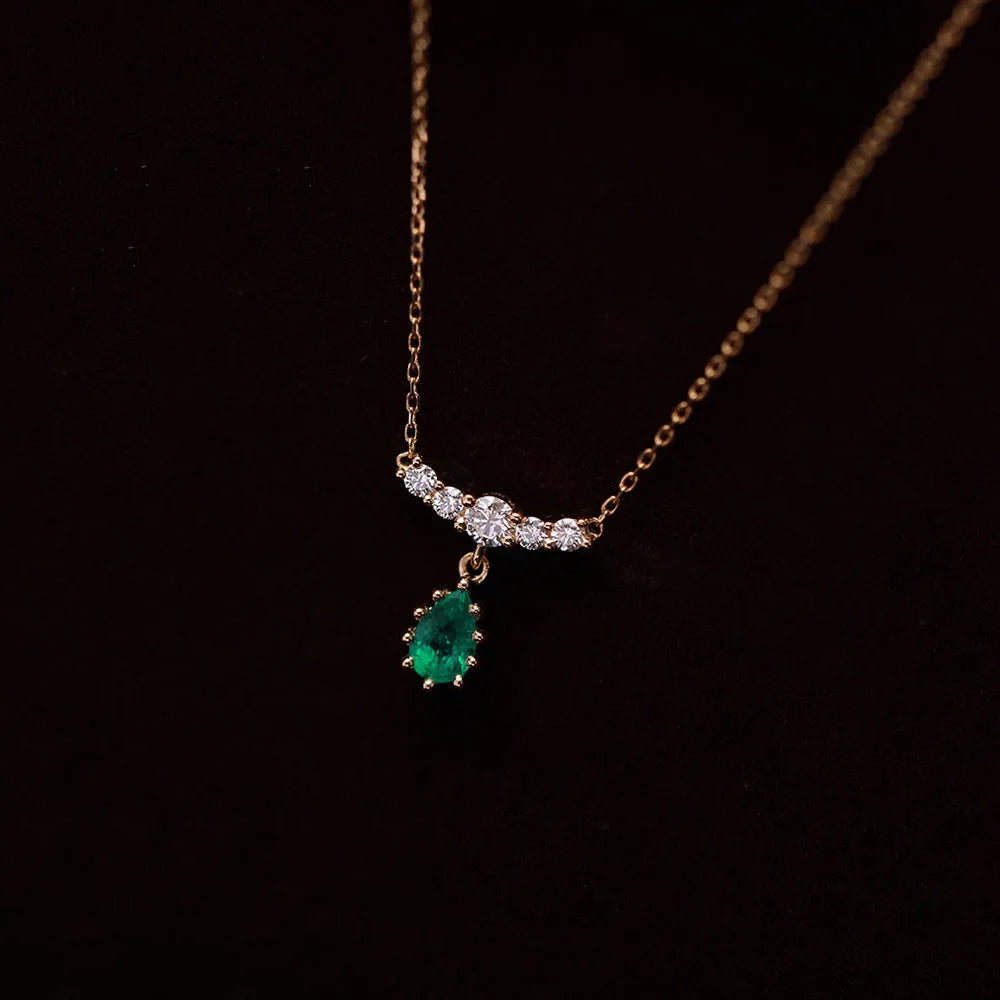 18K Gold Plating Pure 925 Sterling Silver Vintage Luxury Water Drop Green Zircon Pendant Necklace for Women Girls