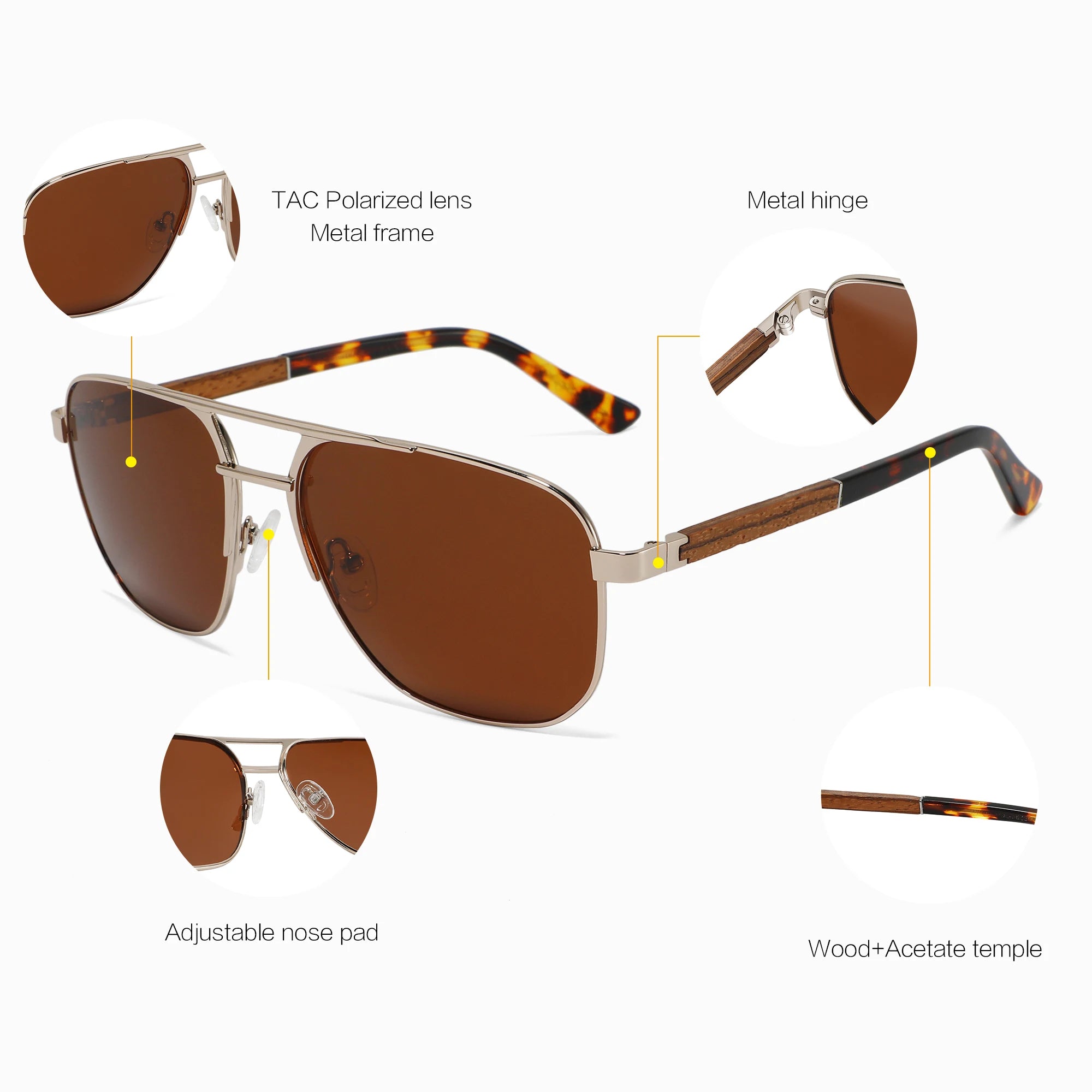 CONCHEN Unisex Luxury Retro Polarized Sun Glasses Double Bridge Sun Glasses Custom Logo Unisex Sunglasses for Men