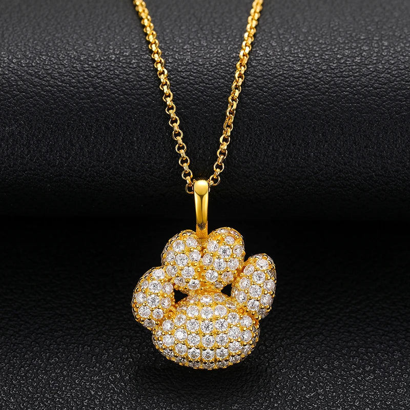 Best Selling Iced Out Jewelry Lovely Cat Paw Pendant 14K Gold Plated 925 Sterling Silver VVS D Color Moissanite Pendant Necklace