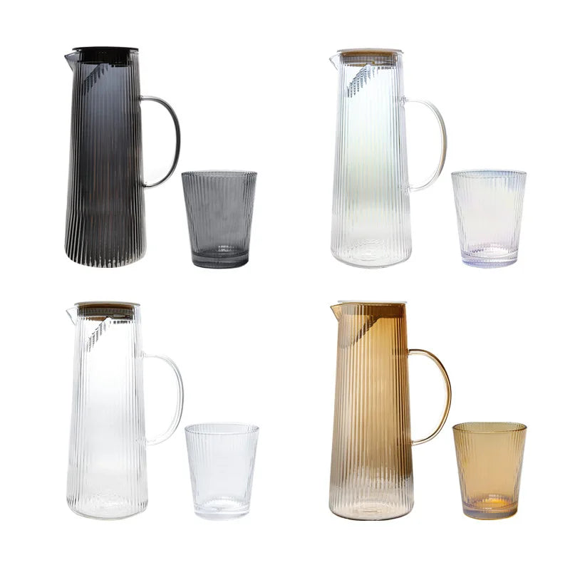 Stripes Plated Color Crystal Glass Handmade Bohemian Business Portable Temperature Display Carafe Water Pitcher Set with Lid