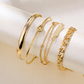 4Pcs/Set Punk Style Chain Ring Bracelet Set for Women Jewelry