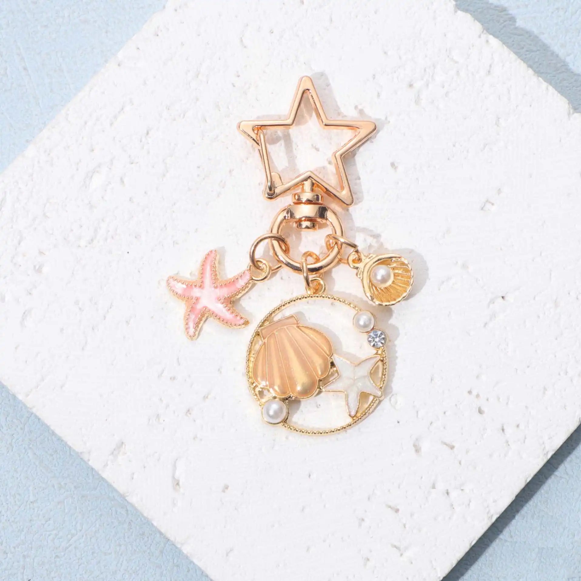 New Beach Keychain Starfish Conch Dolphin Pearl Sea Enamel Key Chains Beautiful Pendant Shell Keyring Handmade DIY Jewelry Gift