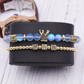 New Fashion Jewelry Glitter AB Moonstone Glass Crystal Beads Bracelet CZ Crown Charm Elastic Bracelet Women