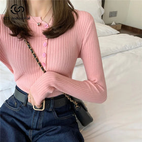 Korean-Style Basic Button Knitted Cardigan Women's Casual Sweater Pullover Top Long Length for Autumn Season