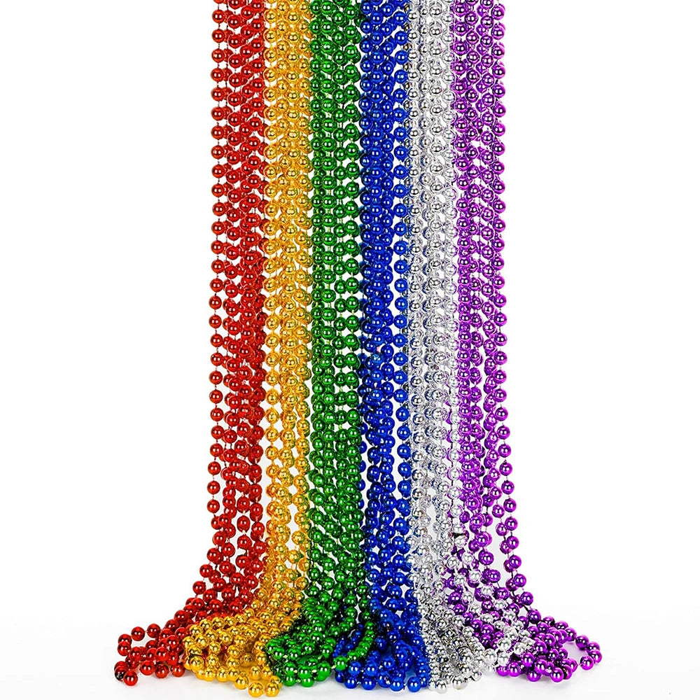 Gold Green Purple 1 Pcs Mardi Gras Beads 33" Multi Colors Necklaces Bundle Graduation Valentine's Day Party Costume 7mm Necklace