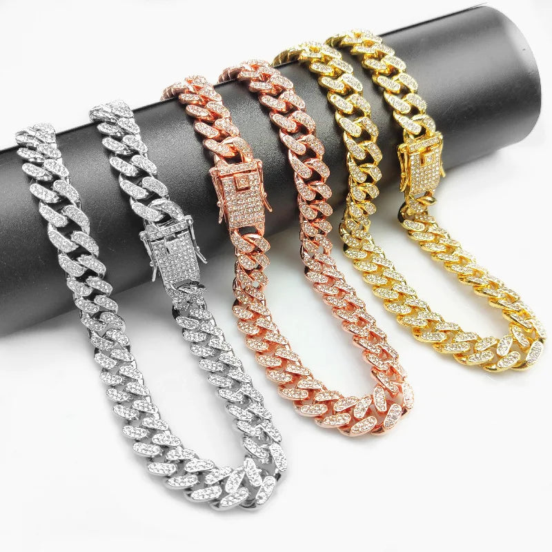 Fashion 18K Gold Plated Cuban Chain Necklace 12mm Iced Out Chains Hip Hop Men's Statement Chunky Cuban Link Jewelry