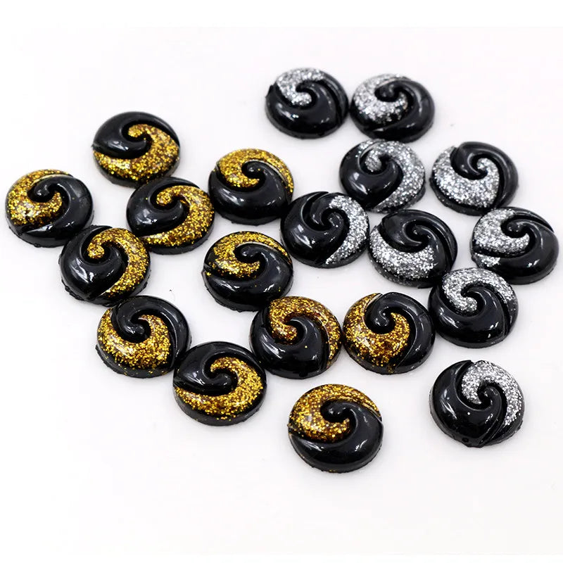40pcs 12mm Black White Gold Color Tai Chi Type Flat Back Resin Cabochons Dome Cameo Wholesale DIY Jewelry Findings