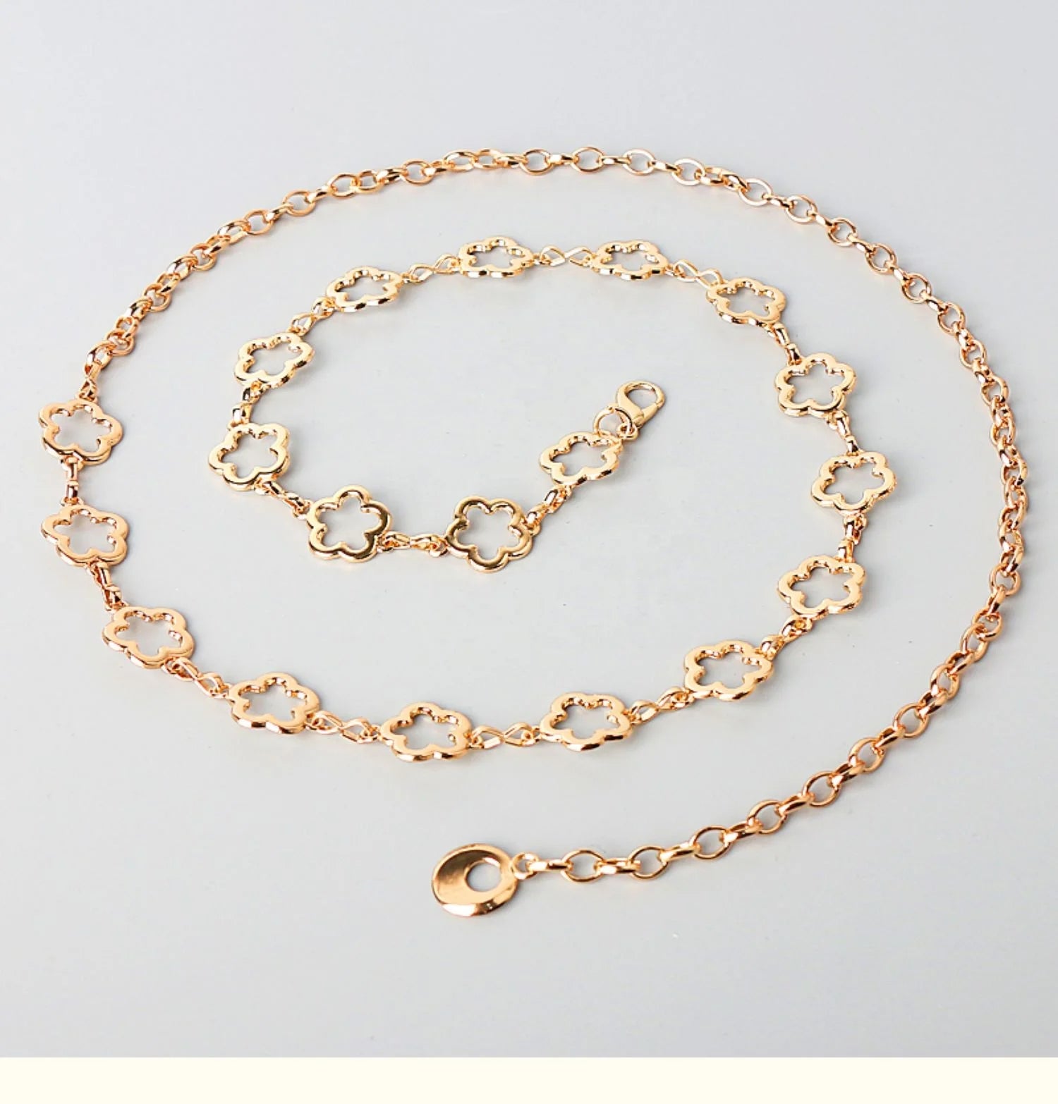 Ladies Waist Chain Gold-Plated Hollow Flower Design Fashion Metal Belt Accessory