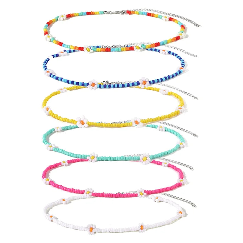 Beaded Choker Necklaces for Women Vsco Boho Handmade Flower Cherry Cute Necklace for Teen Girls Beach Necklace