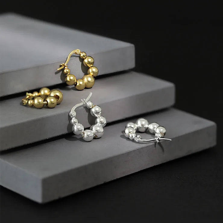 Korean Simple Design 18K Gold S925 Sterling Silver Round Bead Hoop Earrings for Women YH393