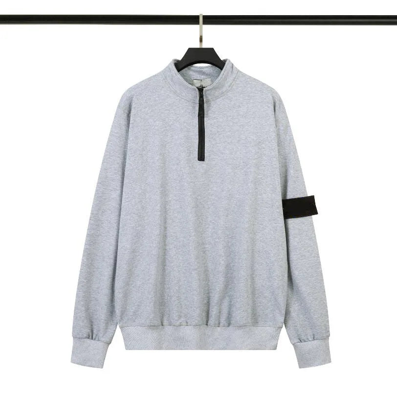 Autumn Winter New Solid Color Men's Half Zipper Armband Sweatshirt Cotton Hoodie Casual Stand Collar Long Sleeve Hoodie for Men