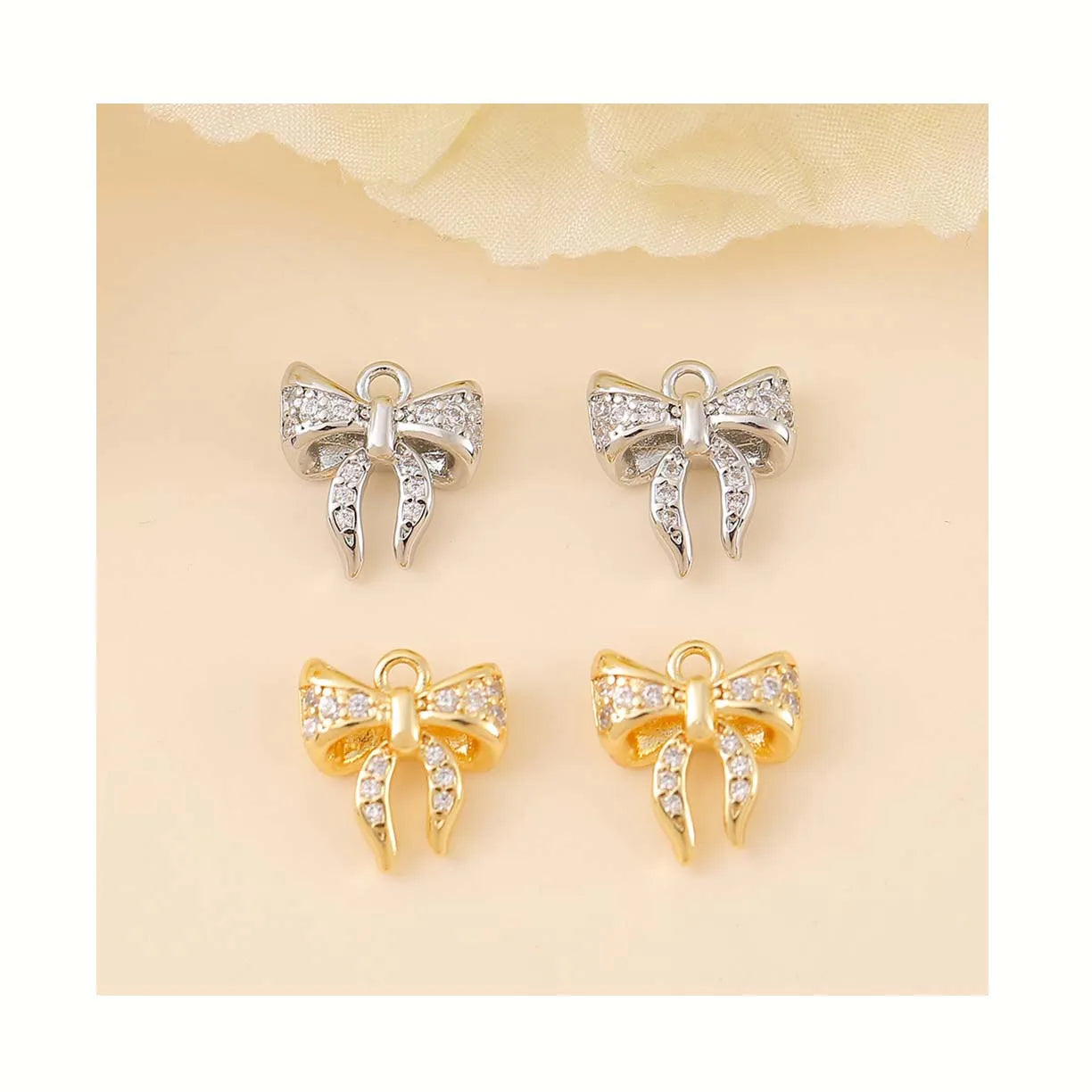 DIY Necklace Bracelet Earrings Components Versatile Fashion Luxury Jewelry Findings Handmade Diamond-set Bow Pendant Accessory