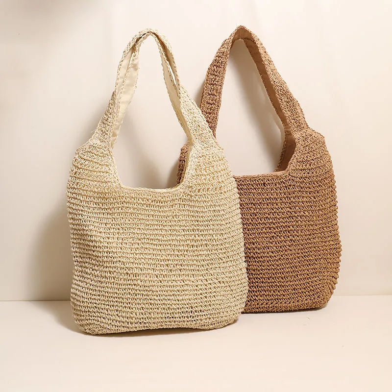 2024 New Straw Shoulder Bag Fashion Casual Women's Bag Woven Beach Vacation Tourism Large Capacity Personality Straw Bag