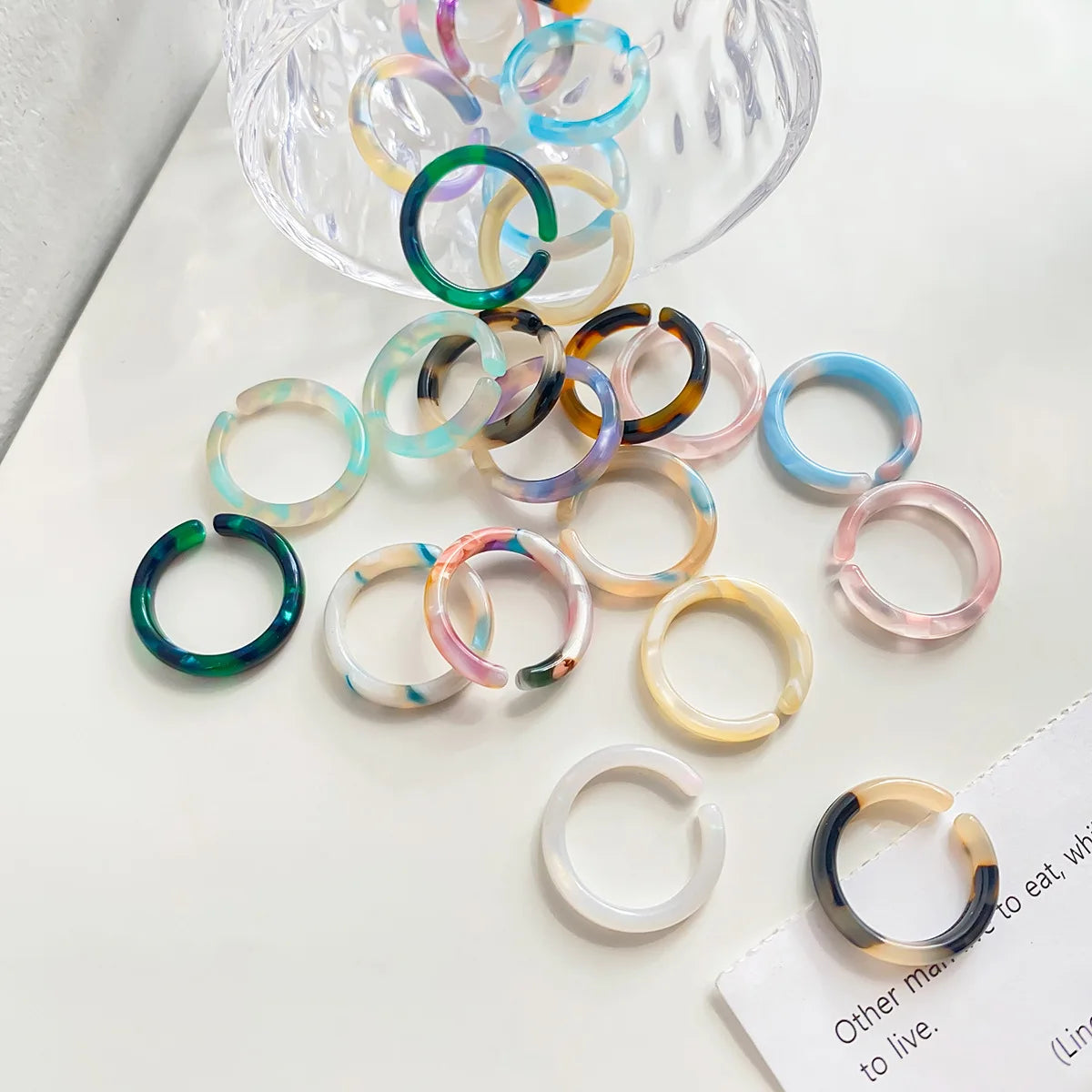 Vintage Simple Mix Acetate Open Ring Sweet Girl Pink Transparent Marble Tortoiseshell Leopard Print Niche Resin Jewelry Rings