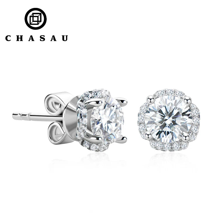 Factory Supply Directly 925 Sterling Silver Halo 5mm 0.5CT VVS Moissanite Flower Stud Earring for Girls