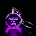 Wholesale K9 Purple Big Size Crystal Glass Keychain Custom 3D Laser Engraving LED Light Logo Promotional Gifts Octagon Shape