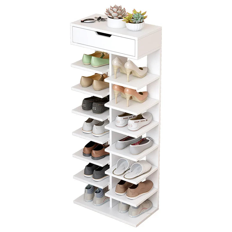 Modern Wooden Shoe Rack Multi-layer Simple Cheap Shoe Storage Cabinet for Home Double-sided Shoes Shelf with Drawer on Top
