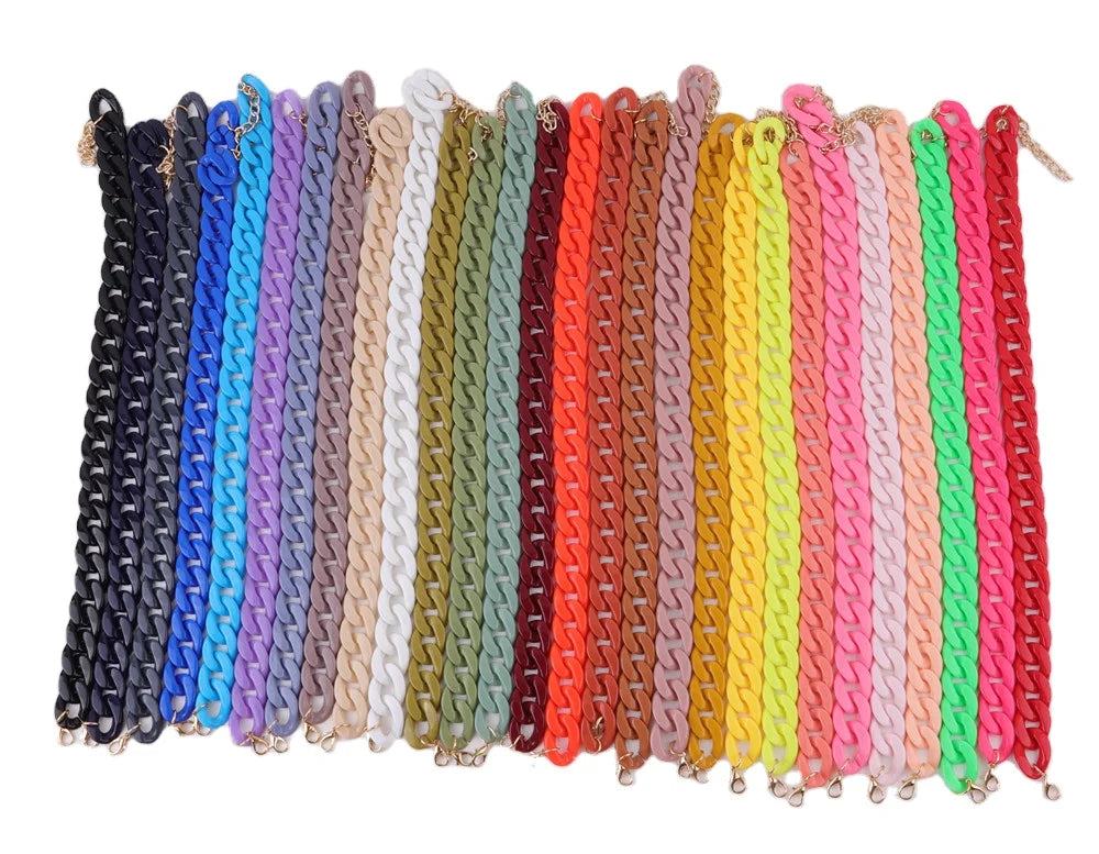 Yiwu Factory Price Wholesale Colorful Glossy Resin Chain Link Cheap Hip Hop Contrast Color Jewelry Acrylic Necklaces for Women