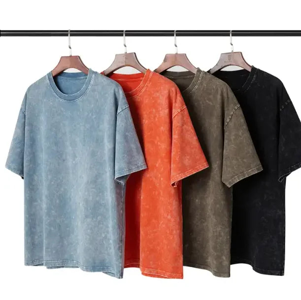 Custom 330g 100% Cotton Heavyweight Blank Mans T-Shirt Washed T Shirt High Street Style Oversized Plus Size Tee Shirt