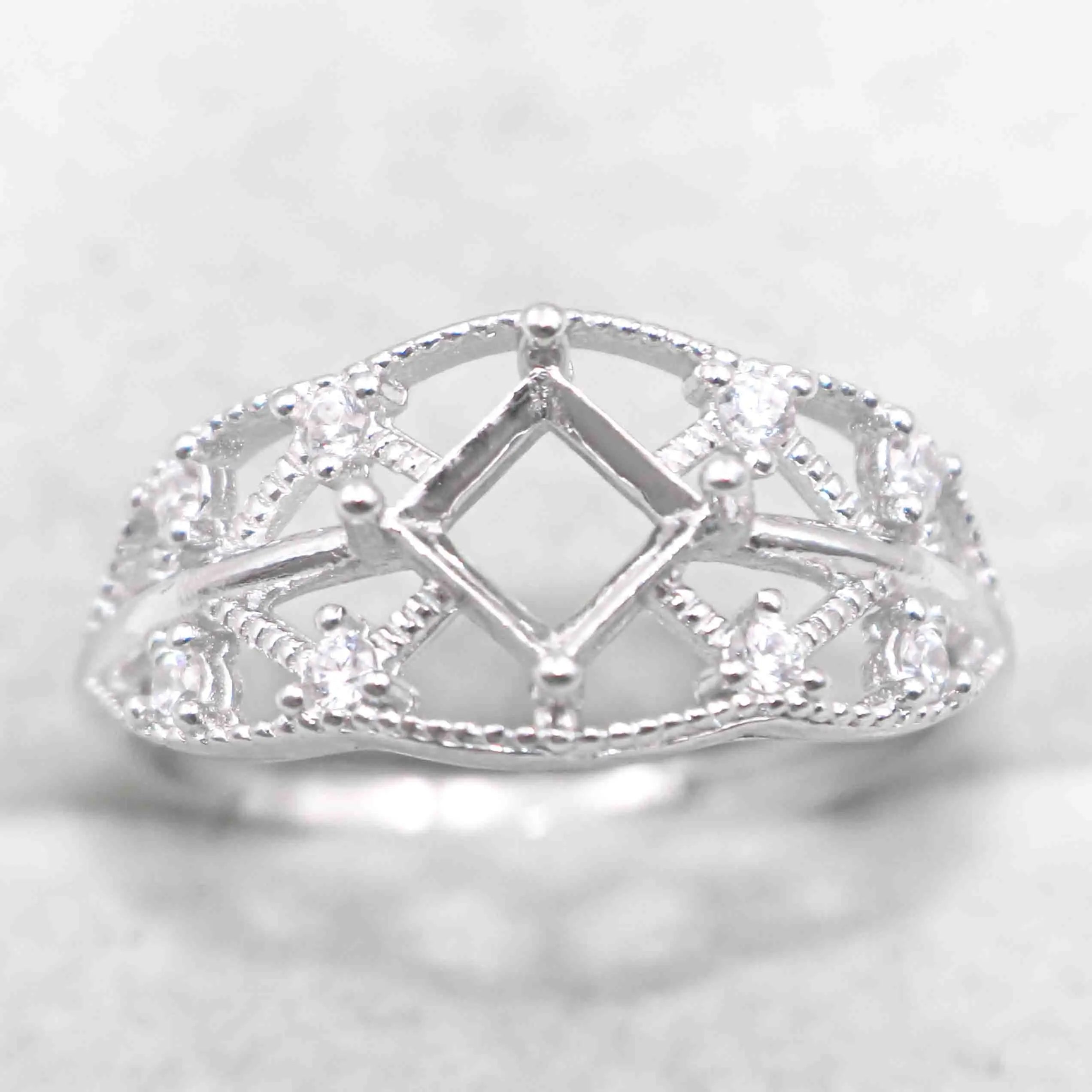 Sterling Silver 5*5mm Semi Mount Ring Square Shape Empty Frame Blank Claws Setting S925 Base Without Center Stone for Inlay DIY