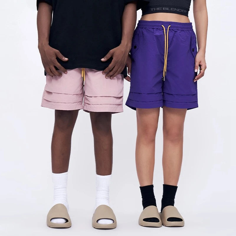 2024 Men's New Quick Dry Breathable Pleated Cargo Shorts With Thin Pocket Loose Five-Quarter Pants Mid Waist Drawstring Closure