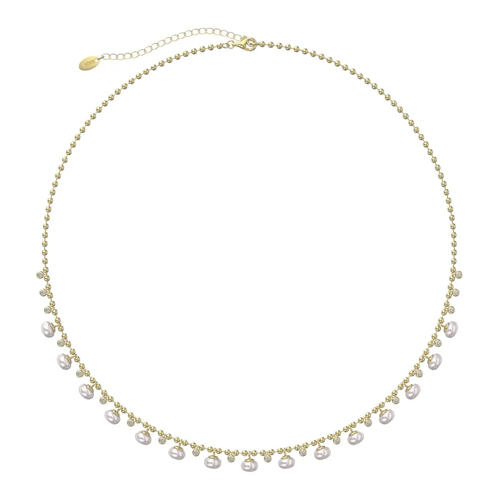 RINNTIN GPN37 New Arrival 14k Gold Plated Fresh Water Pearl with Cubic Zirconia Necklace Jewelry for Women