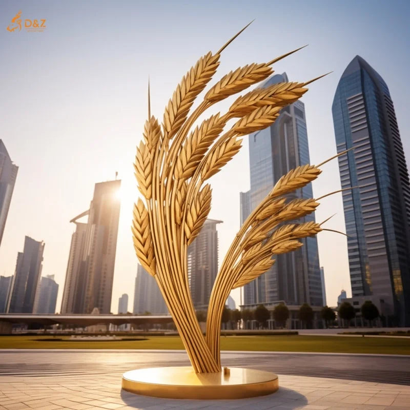 Outdoor Large Farming Decor Modern Mirror Art Metal Crop Wheat Ear Statue Giant Stainless Steel Polish Wheat Statue Sculpture