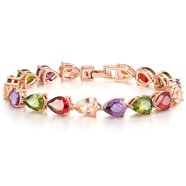 Hot Sale Classic Popular Water Drop Bracelet Colorful Seven Color Zircon Bracelet Women's Bridal Wedding Jewelry