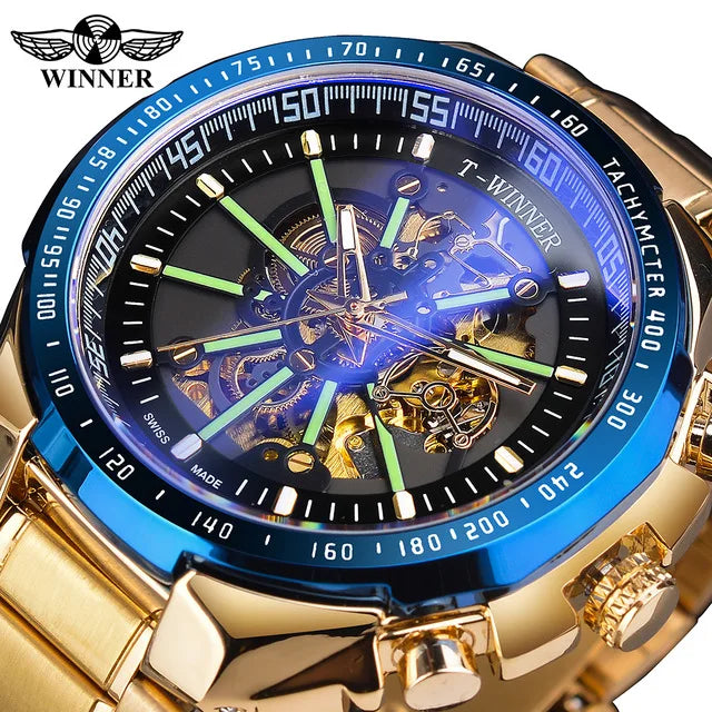 Winner Watch Luxury Skeleton Automatic Clock Custom Logo Men's Mechanical Waterproof Stainless Steel Wristwatch 26mm Oval 22mm