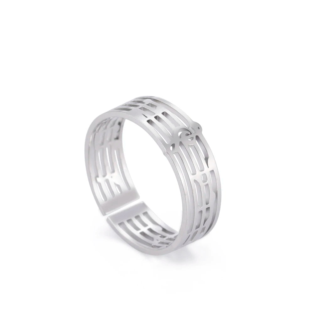 6MM Simple Sheet Music Ring Hollow Stainless Steel Note Finger Ring Women Accessories Trendy Party Jewelry Gifts