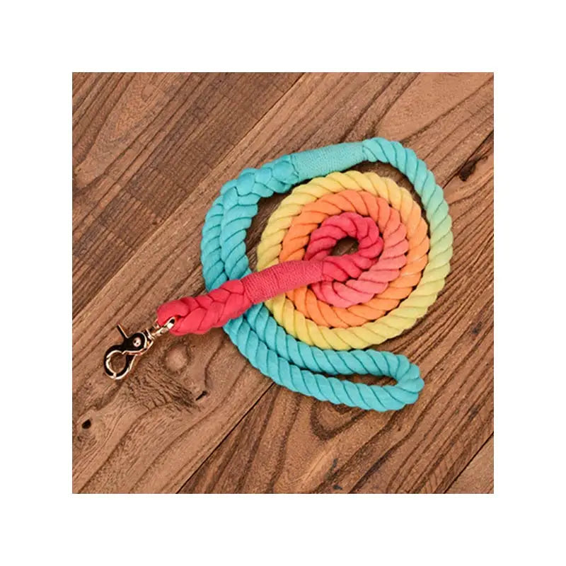 Luxury Custom Rainbow Braided Hand Woven Cotton Rope Heavy Duty Portable Walking Dog Leash