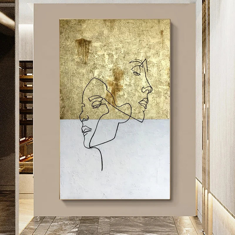 Hand-painted Gold Leaf Oil Painting  Handmade Painting Canvas Gold Foil Abstract Canvas Artwork Large Oil Hand Painted Wall Art