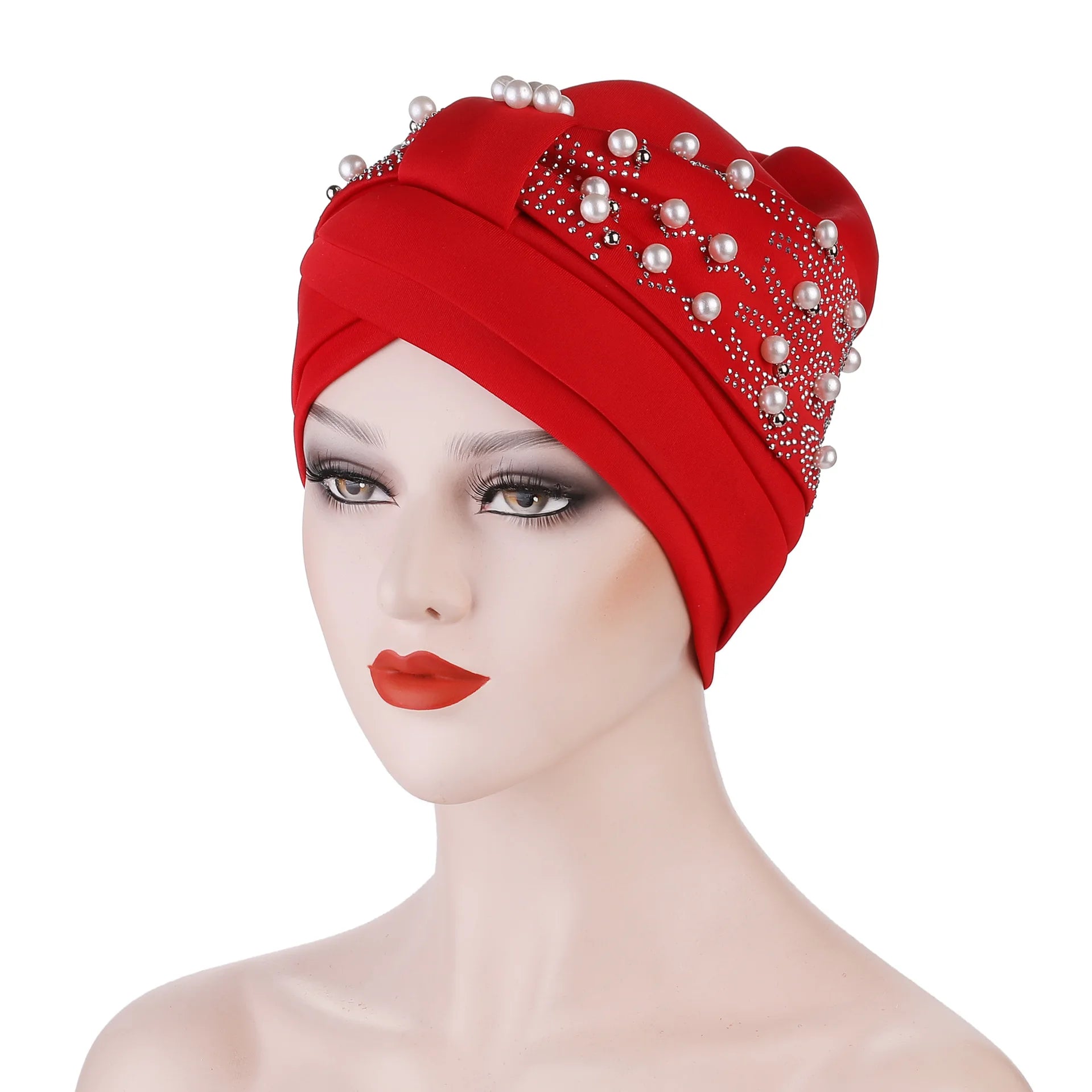 2024  Beading Velvet Turban Hat for Women Muslim Headscarf Ladies Nail Pearl Hijab Bonnet Islamic Head Wraps African Turbans 50%