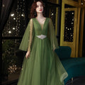 Women Party Annual Conference Green Long Elegant Maxi Wedding Evening Prom Dresses