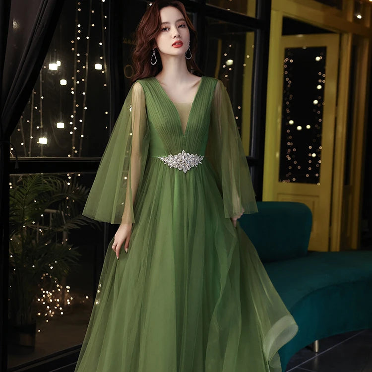 Women Party Annual Conference Green Long Elegant Maxi Wedding Evening Prom Dresses