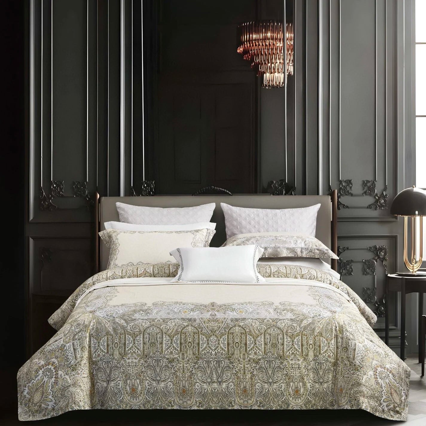 High Grade Gold Lyocell Cotton Quilt Cover Queen king Size Bed Sheet 4pcs Digital Printing Home Textile Bedding Set Wholesaler