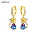 LUOTEEMI Wholesale Hoop Earrings 18k Gold Plated Hoop Earrings Animal Cat Crystal Cubic Zirconia Hoop Cat Earrings