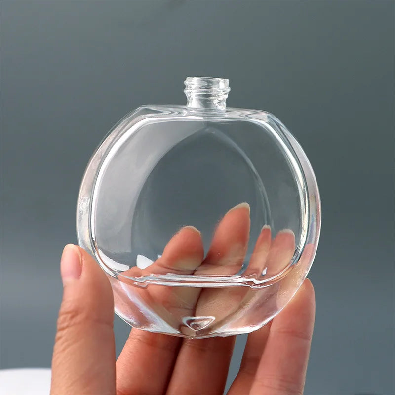 50ml 100ml Flat Round Clear Refillable Glass Perfume Bottle
