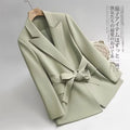 New Lady Fashion Blazer Top Belted Lace up Jacket Coat Solid Autumn Spring Women Slim Casual Coat