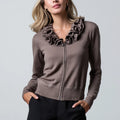 Women's Wool Blend Zip-Up Sweater with Unique Statement Collar Casual Style Knitwear with Front Logo Position