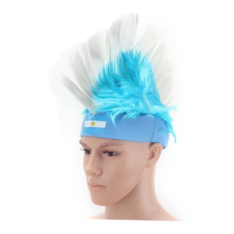 Qatar Football Cup Fans Hats with Wig Headband Mohawk Wig Argentina Crazy Fans Caps Cheering Mohawk Wig Hat