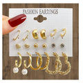 9Pcs/Set New Fashion Gold Color Heart Rhinestone Pearl Hoop Earrings Set for Women Jewelry