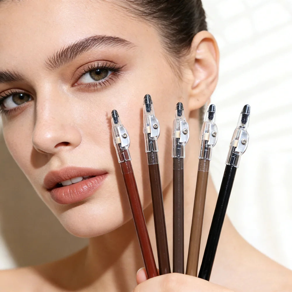 5 Color 2-in-1 Double Head Black Eyebrow Pencil with Waterproof Brush Mineral Makeup for Daily Use Customizable Logo Printing