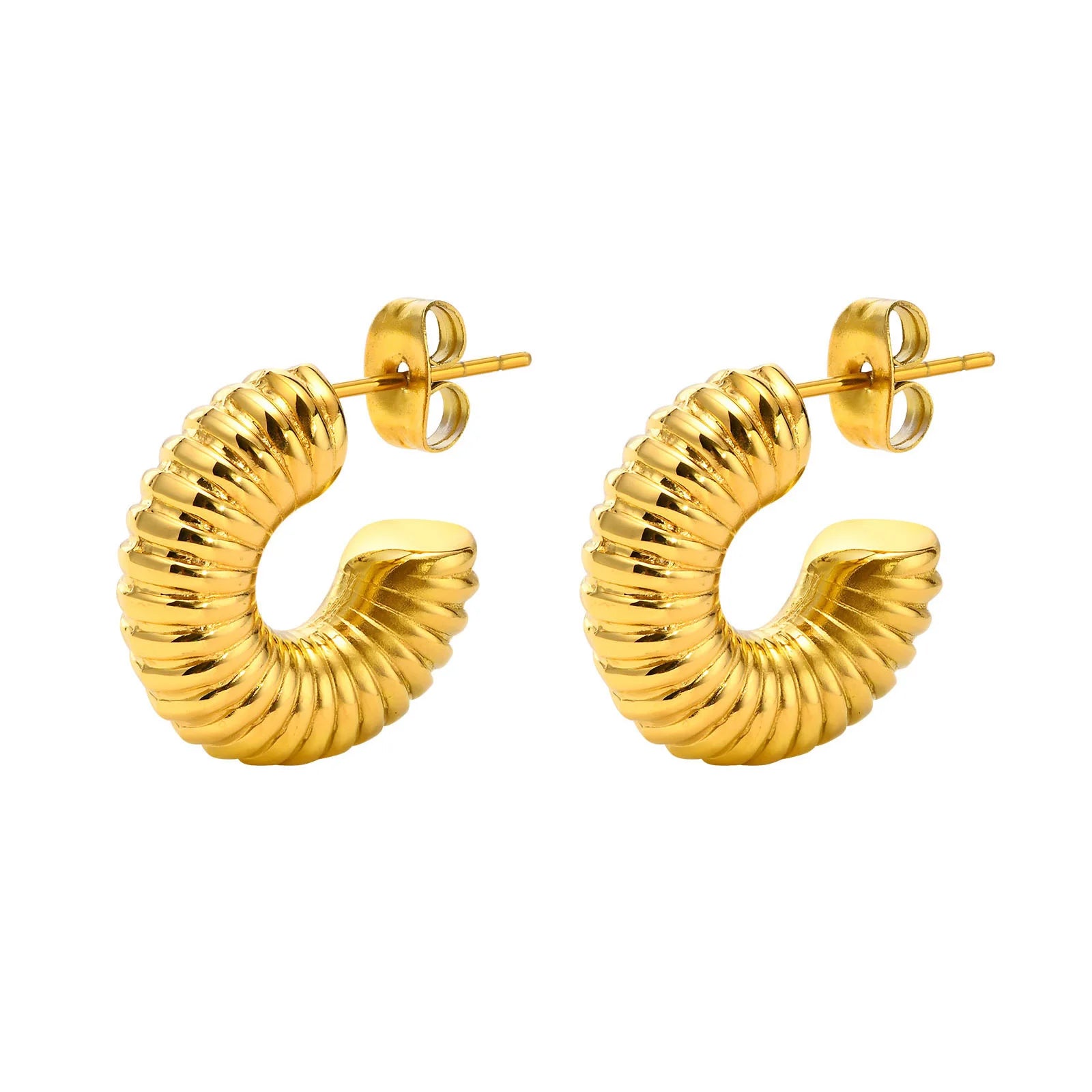 Elegant Stainless Steel Hoop Chunky Hollow Earrings Gold Accessories for Women Trendy for Wedding Thanksgiving Holiday Gift