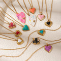 Statement Designer Romantic Sweet Stainless Steel Big Pink Enamel Heart Necklace for Women Girls