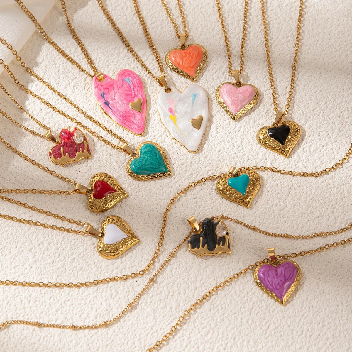 Statement Designer Romantic Sweet Stainless Steel Big Pink Enamel Heart Necklace for Women Girls