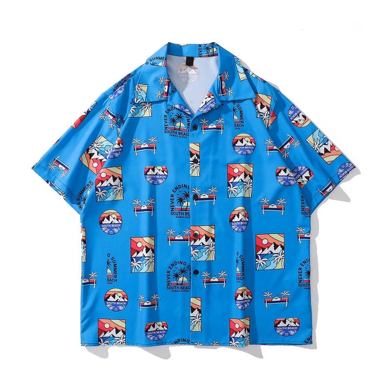 Custom Vintage Sublimation All Over Print Cartoon Beach Hawaiian Shirt Men
