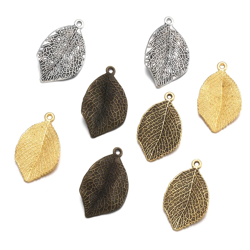 4 Colors Metal Alloy Leaves Charms Necklace Pendant DIY Jewelry Making Handcrafted Accessories 32*19mm Q335